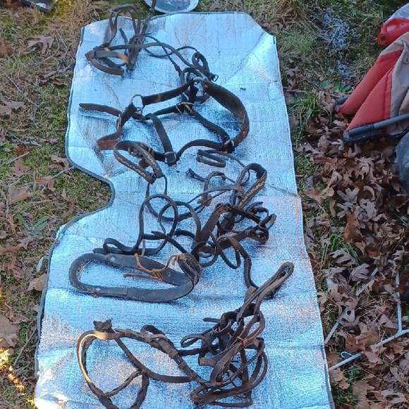 Vintage Black Metal&Stitched Leather Horse Harness Sets(5)+more